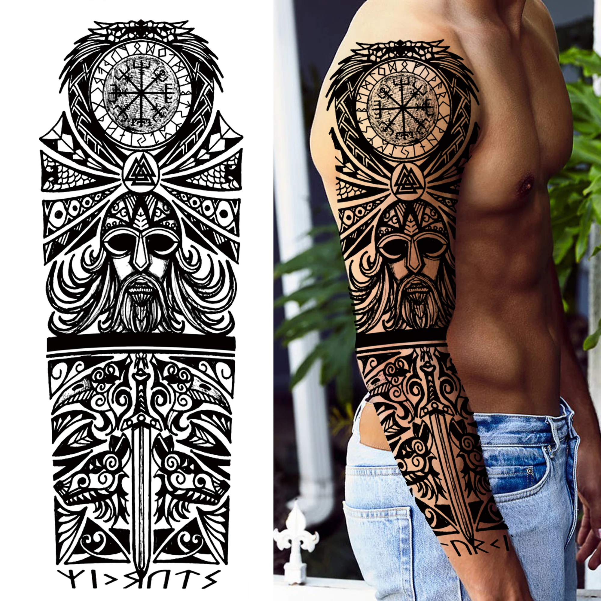 1 Sheet Tribal Maori Totem Full Arm Armband Barbed Wire Temporary Tattoos For Men Adults Fake Black Temp Sticker Sleeve Large