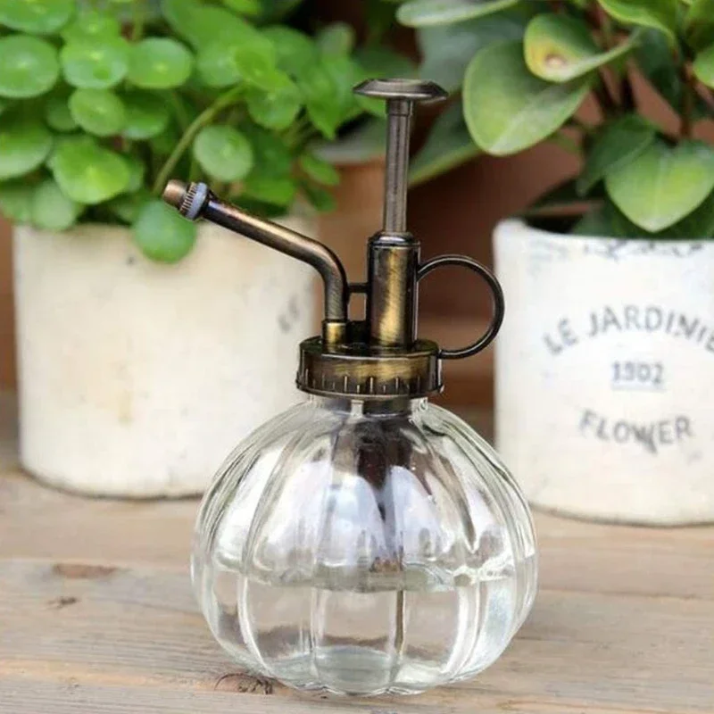 1 PC Glass Watering Can Pot Vintage Plant Mister Brass Pressure Sprayer Retro Pumpkin Spray Bottle Antique Copper Sprinkler