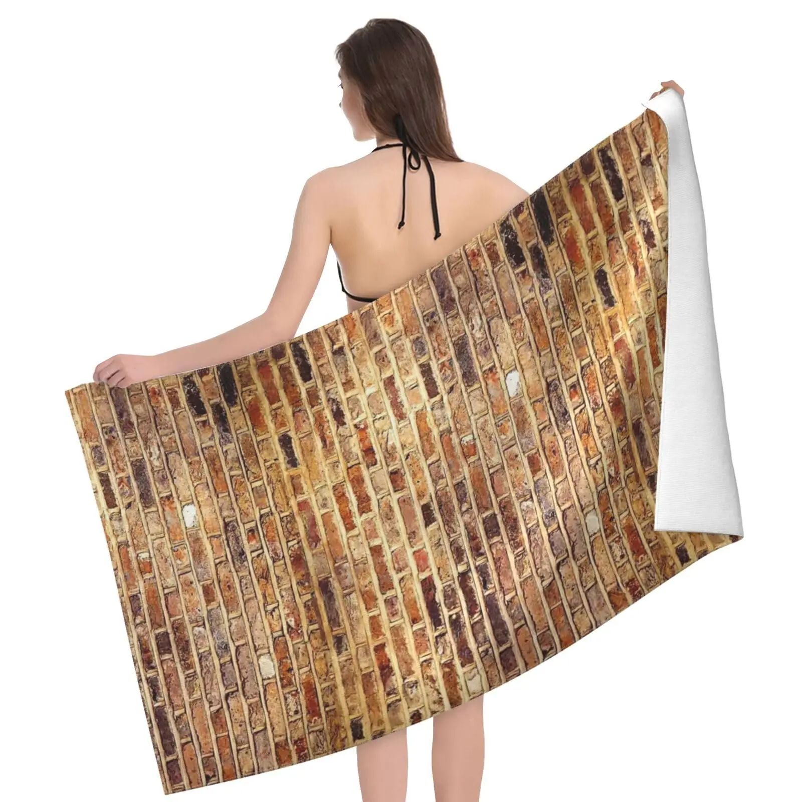 Rustic Rocks Brick Wall Print Beach Towel Soft Quick Dry Lightweight Microfiber Travel Yoga Swim Pool Towel for Adult Kids