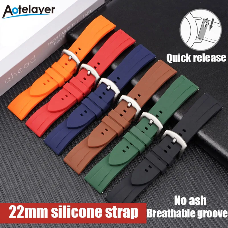 

20mm 22mm 24mm Quick Release Sport Silicone Watch Strap Waterproof Diving Rubber Watch Bracelet Replacement for Universal Band