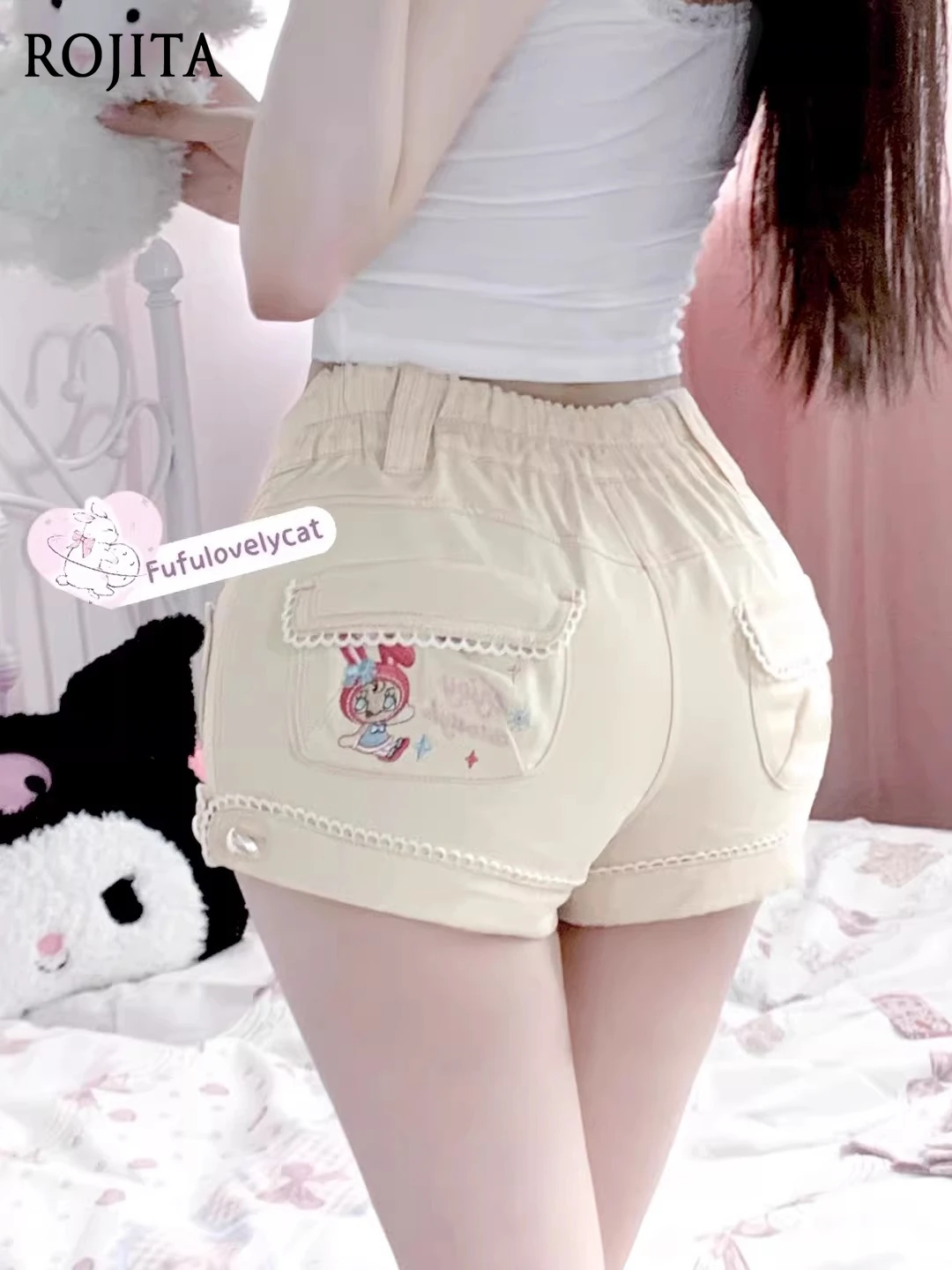 

Japanese Style Soft Cute Shorts Girl Cartoon Embroidery Love Daughter Clothes Summer Shorts for Women