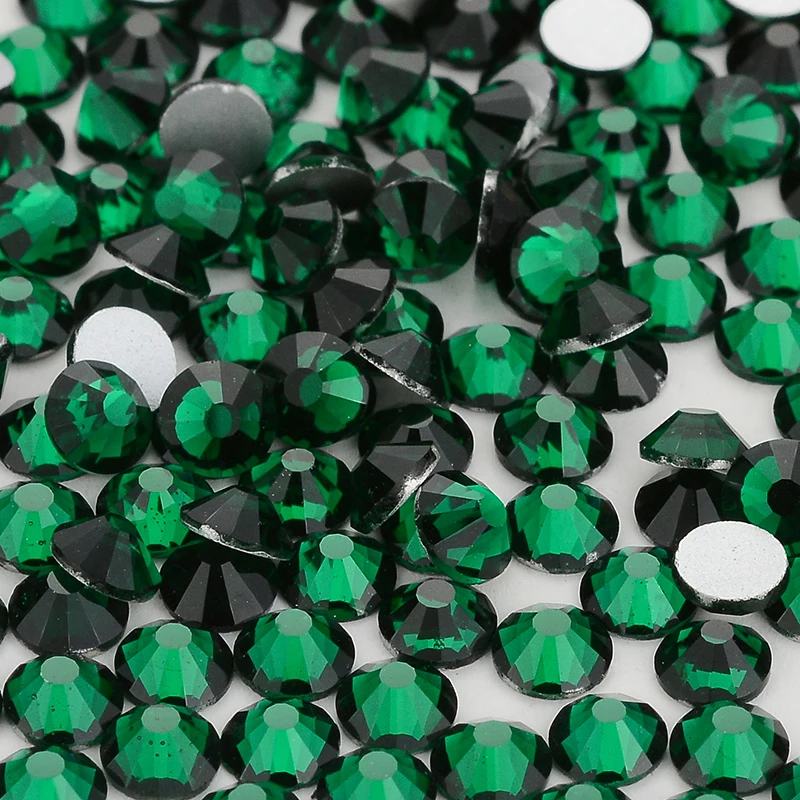 All Size SS3-SS60 Dark Green Glass Flatback Rhinestone Round Silver Bottom Glue On Stones for DIY Nail Art Clothes Decoration