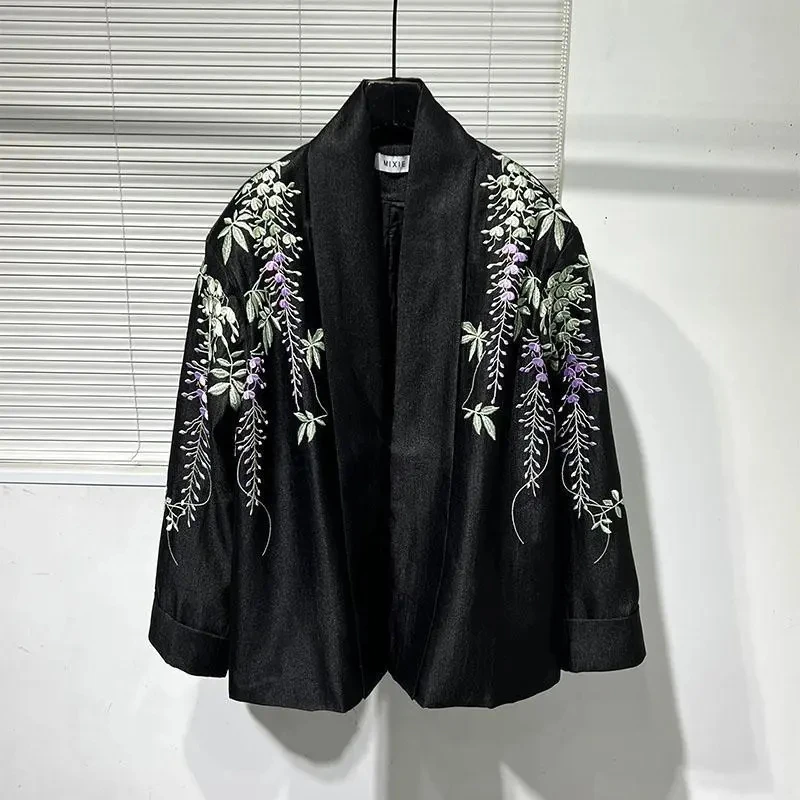 

Spring 2026 New Black Blazer Jacket No Buckle Cardigan Autumn Women's Clothes Outeawer Fashion Embroidery Female Suit Coat