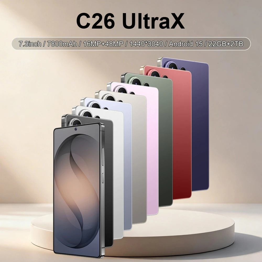 K-Touch Smartphone For C26 UltraX 5G Cell Phone 7.3 Inch 7800mAh Battery Mobile Phones Android Full Display 48MP Camera 22GB RAM 2TB ROM Face ID Unlocked 5G Dual SIM Android 15 Cell Phone with FM Radio GPS