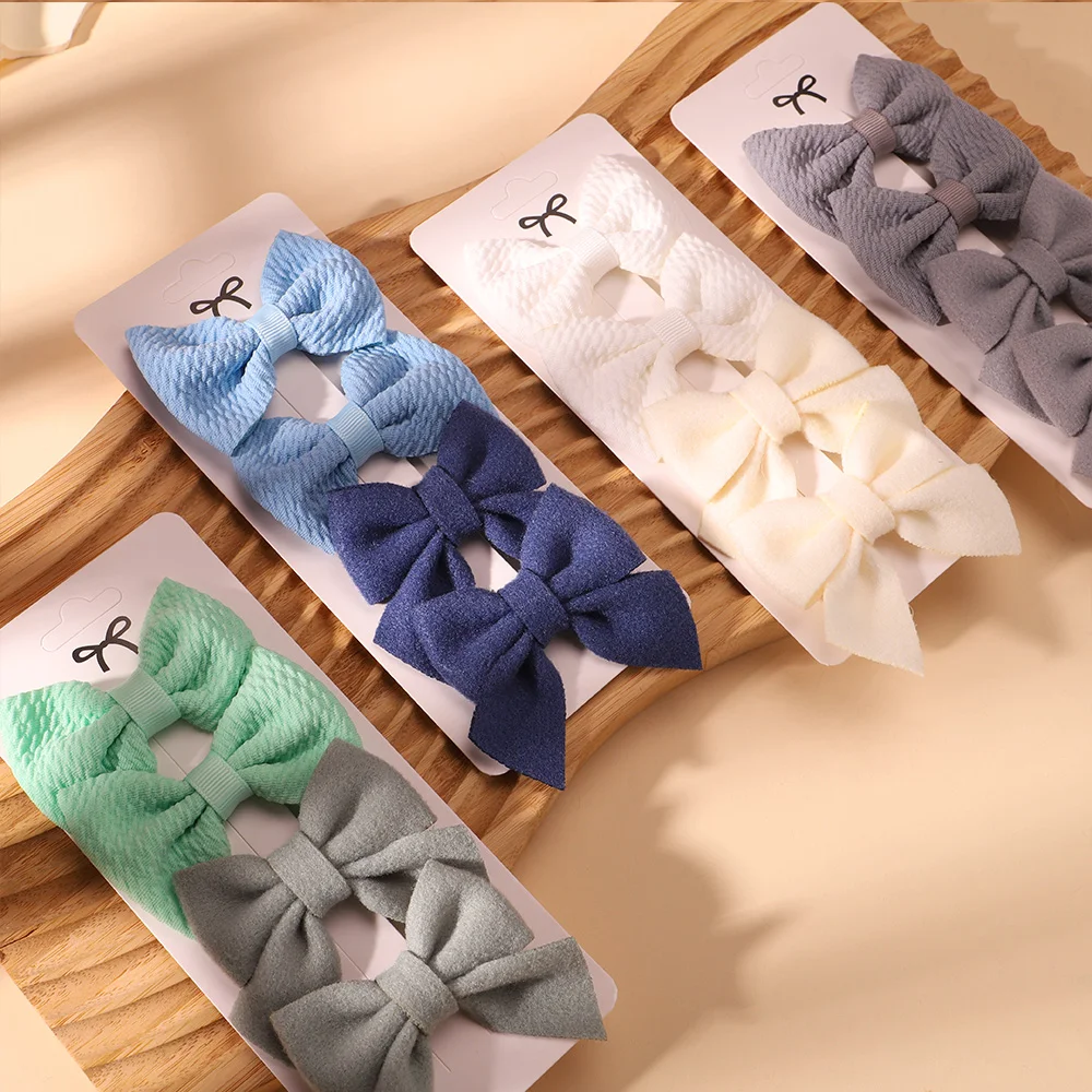 4Pcs/Set Cute Solid Color Hair Bow Clips Kids Nylon Soft Hairclips Handmade Headwear Hairpins Fashion Children Hair Accessories