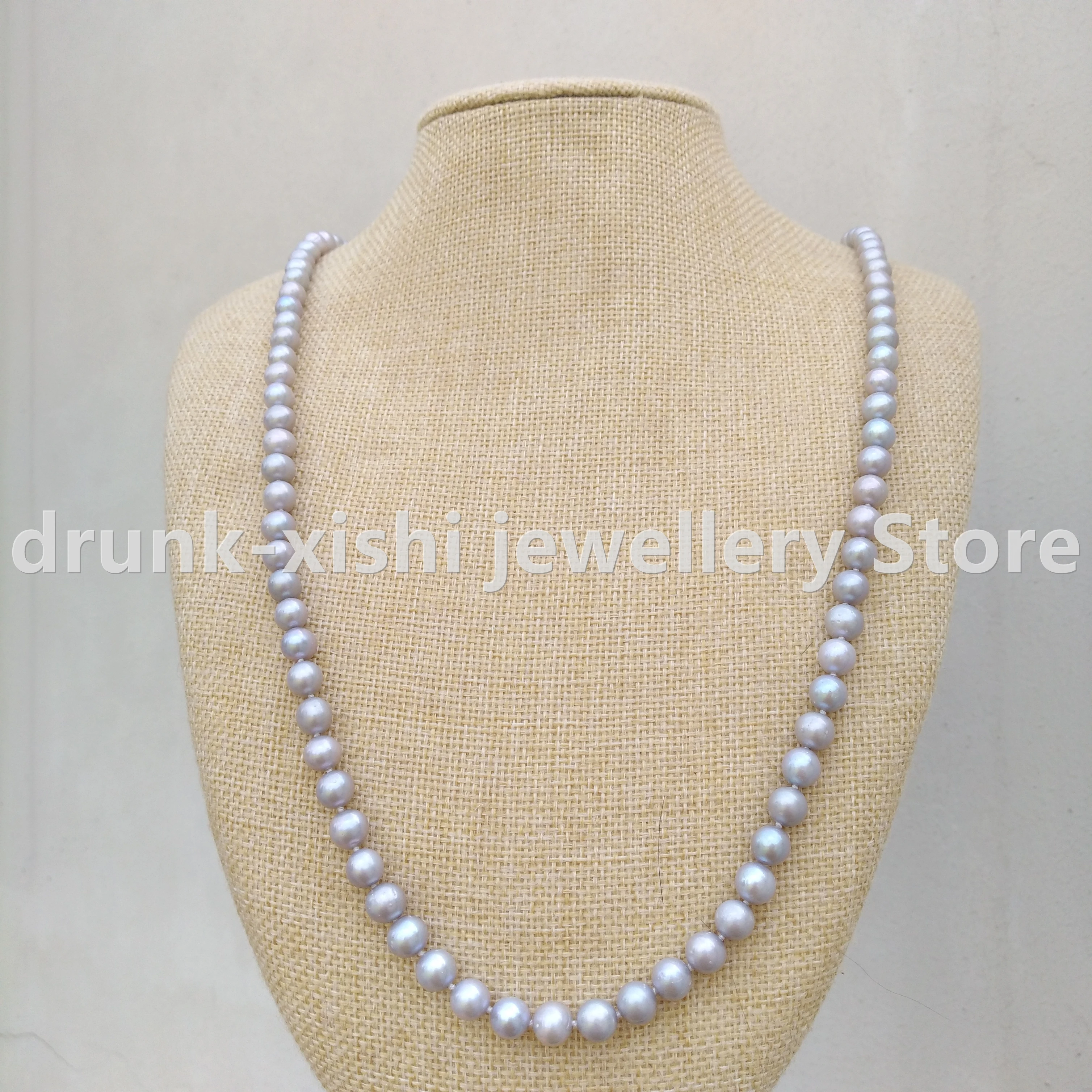 

Vintage Hand-knotted Classical Single Strand South Sea Gray AAA+ Natural Round 6-7mm Real Pearl Necklace Free Shipping Best Gift