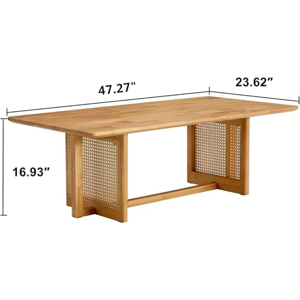 Mesa de centro moderna de ratán de imitación bohemio para sala de estar, mesa de té de centro de madera maciza Rectangular de estilo minimalista