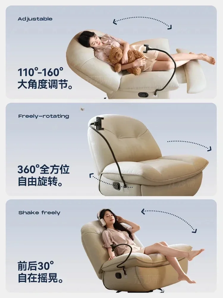 ZK Sleeping Swivel Chair Single Sofa Living Room Leather Manual Lazy Multifunctional Single Chair Casual