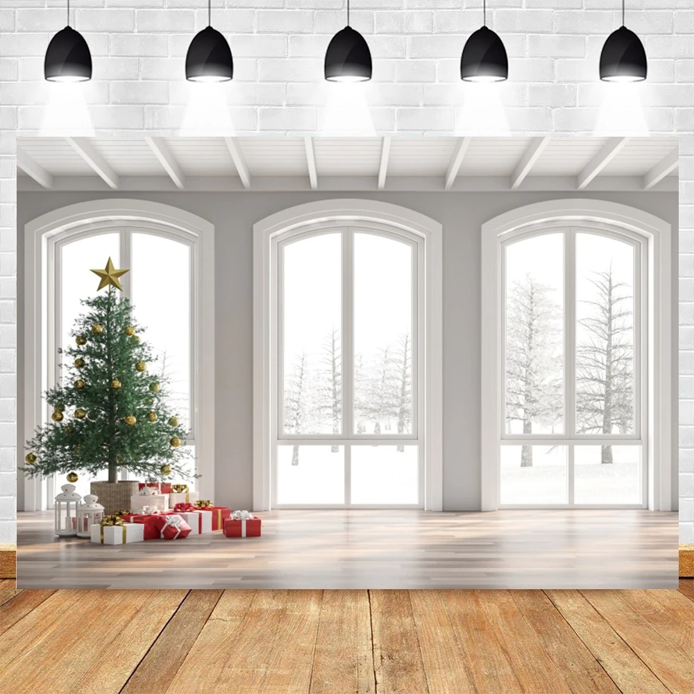 

Christmas Winter Photography Backdrop Window Snow Forest Interior Room Baby Portrait Family Party Photocall Background Decor