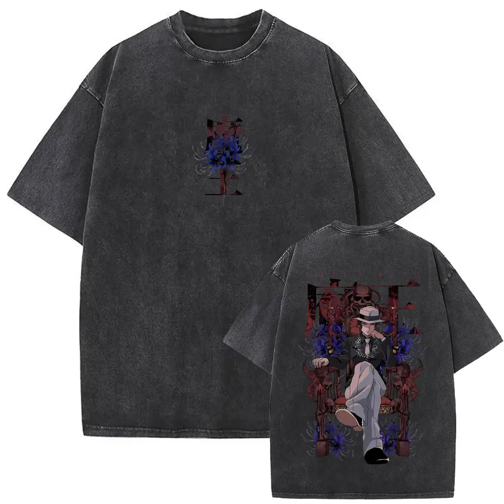 Washed Vintage Anime Demon Slayer Akaza Merch 2025 T-shirt Men Women Clothing Cartoon Fashion Oversized Short Sleeve T Shirts
