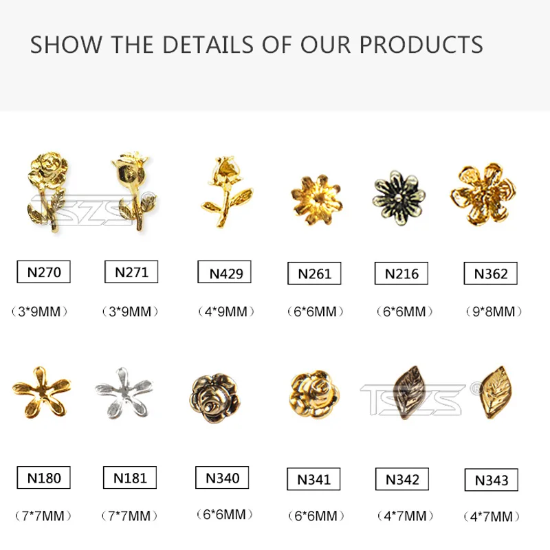 TSZS 10pcs/lot Nails Art 3D Alloy Gold Rose Nail Parts Flower Leaf Series Nail Charms Home DIY Decoration Manicure Jewelry