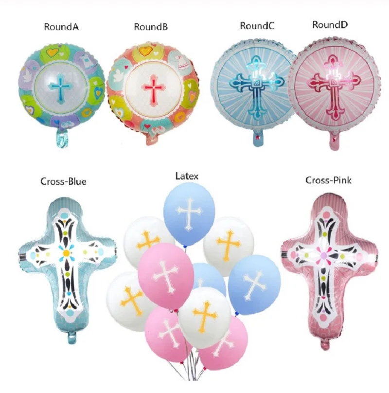 Cross Foil Balloons for Easter, Latex Balloons, Christening, First Communion, Eucharist, Religious Party Decors, Jesus Pentecost