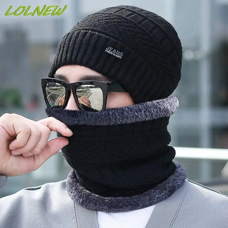 

Winter Beanie Hat for Men Knitted Hat Winter Cap Beanie Women Thick Wool Neck Scarf Cap Balaclava Mask Bonnet Hats Set