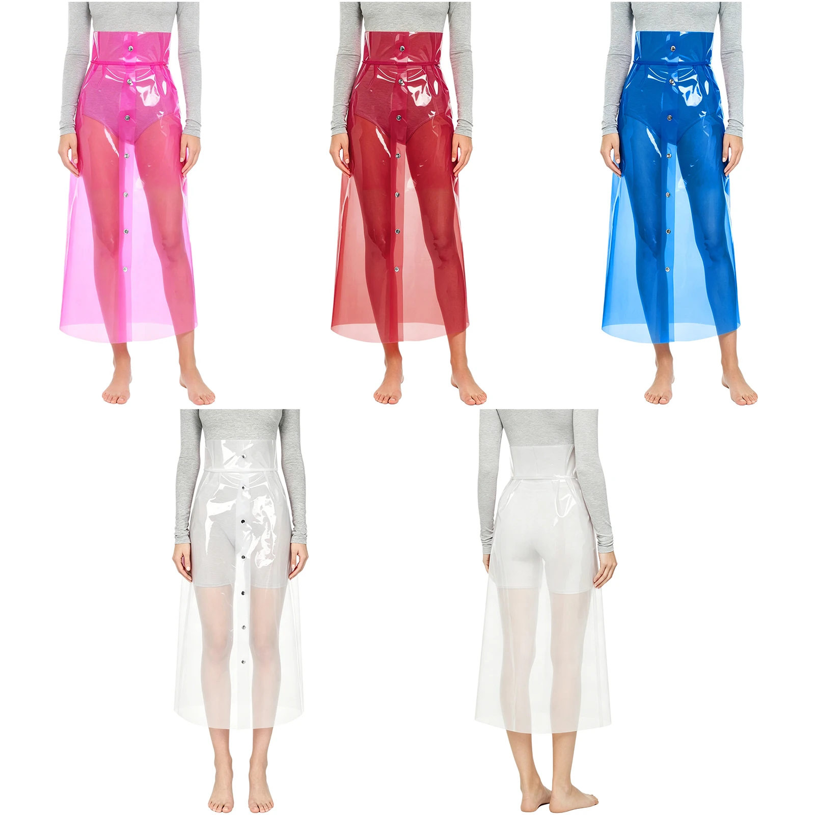 Women Sexy Transparent Pvc Pencil Skirt High Waist Buttons Bodycon Midi Skirts Cover-up Rave Party Nightclub Clubwear Streetwear - view 4
