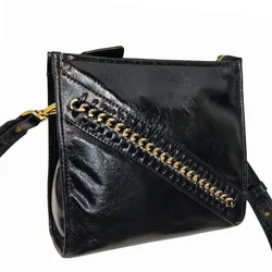 Women's Black Chain Crossbody Bags Fashion Designer Chains Sling Shoulder Bag Luxury Patent Leather Slim Messenger