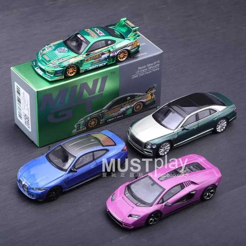 Em estoque: 1:64 # 845 BMW M4 858 Nissan LB modelo de carro em liga metálica fundida, brinquedo para meninos, ornamento colecionável para adultos.