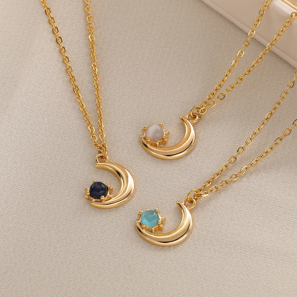 Opal Illusion Moon Necklace Zircon Smooth Sun Star Pendant Clavicle Chain For Women Galaxy Shiny Elegance Jewelry Gifts