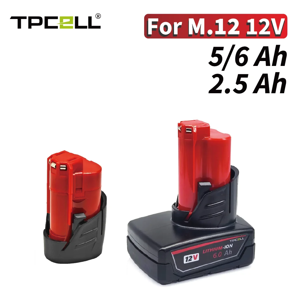 TPCELL 12V עבור סוללת Milwaukee M12 נטענת 2.5Ah/5Ah/6Ah XC כלי עבודה אלחוטיים 48-11-2402 48-11-2411 סוללות 48-11-2401