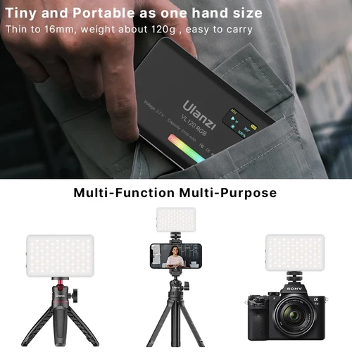 Imagen 2 del producto Ulanzi VL120 luz de vídeo RGB a todo Color 2500K-9000K iluminación LED para fotografía luz de cámara regulable luz de relleno Vlog en vivo