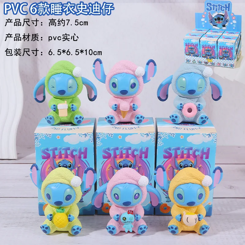 1 ensemble (6 pièces) de poupées de la série Stitch, boîte aveugle, ornement en PVC, décorations mignonnes