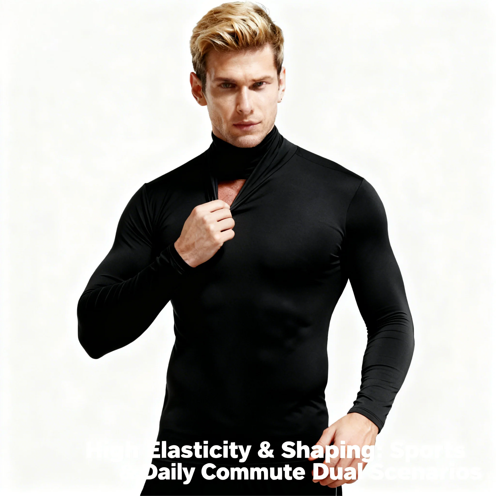 

Luxury Men's Casual Turtleneck T-Shirts Autumn and Winter Tops Slim Collar Full Sleeve Innerwear Undershirt Golf Wear Men Tee