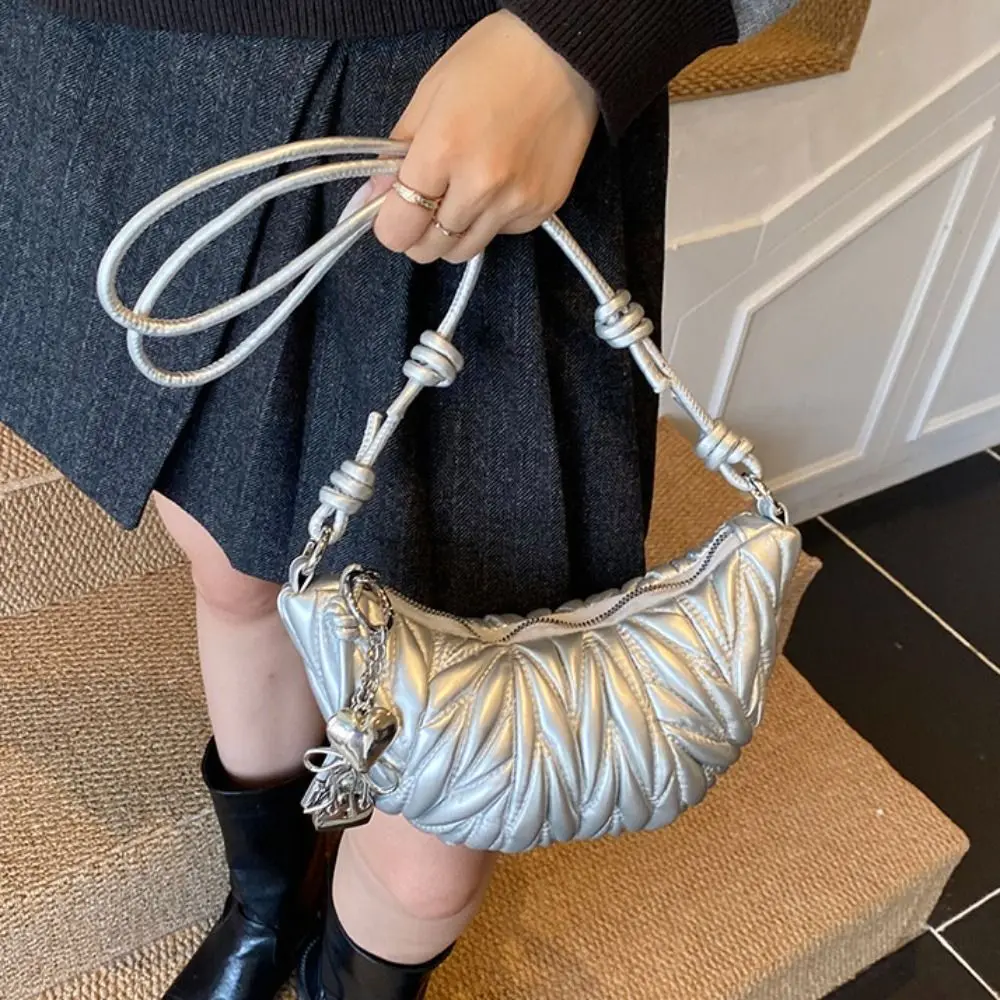 حقيبة كروس لطيفة حقيبة كتف كرواسون مع قلادة براون بو الزلابية حقيبة بلون صغير حزمة حقائب اليد نمط فاسق في الهواء الطلق #2