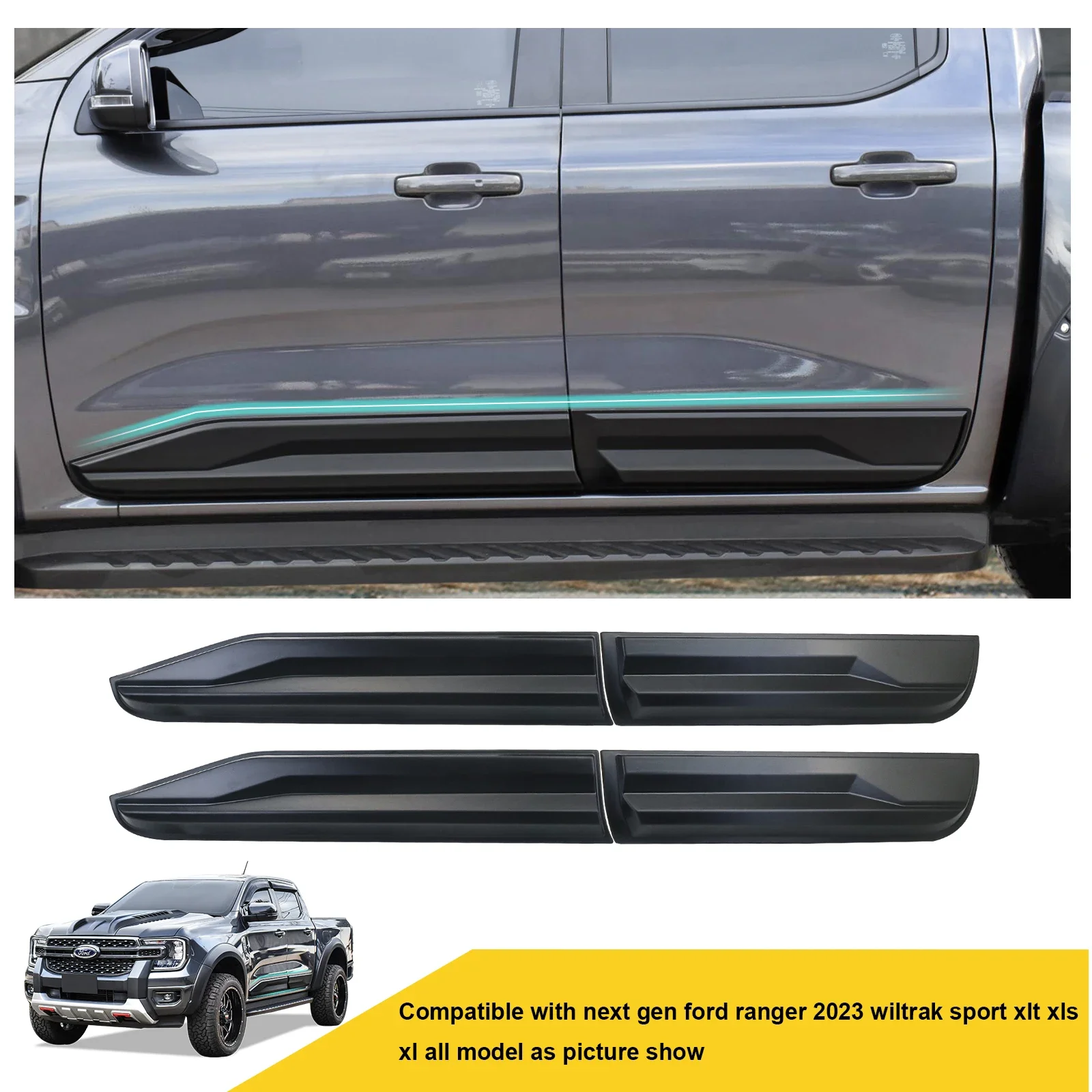 

Side Door Trim Guard Body Cladding Protector Door Molding For Ford Ranger T9 2023 WILDTRAK SPORT XLT XLS XL Car Accessories