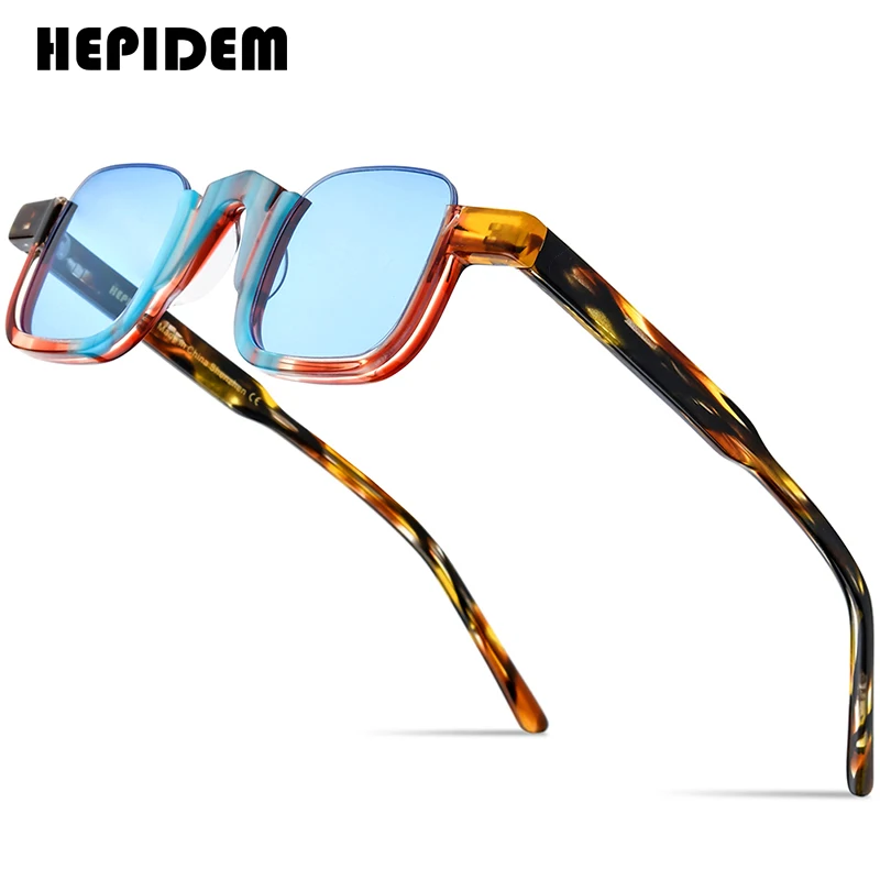 HEPIDEM Acetate Polarized Sunglasses Men Trendy Famous Brand Designer Transparent Retro Vintage Square Sun Glasses gm y2k 9352