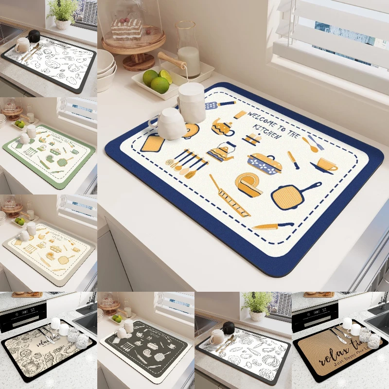 Creative Kitchen Design Diatomite Mud Mat  Absorbent Quick Dry Non-Slip Coffee Machine Drain Pad Tableware Decoration Beautiful