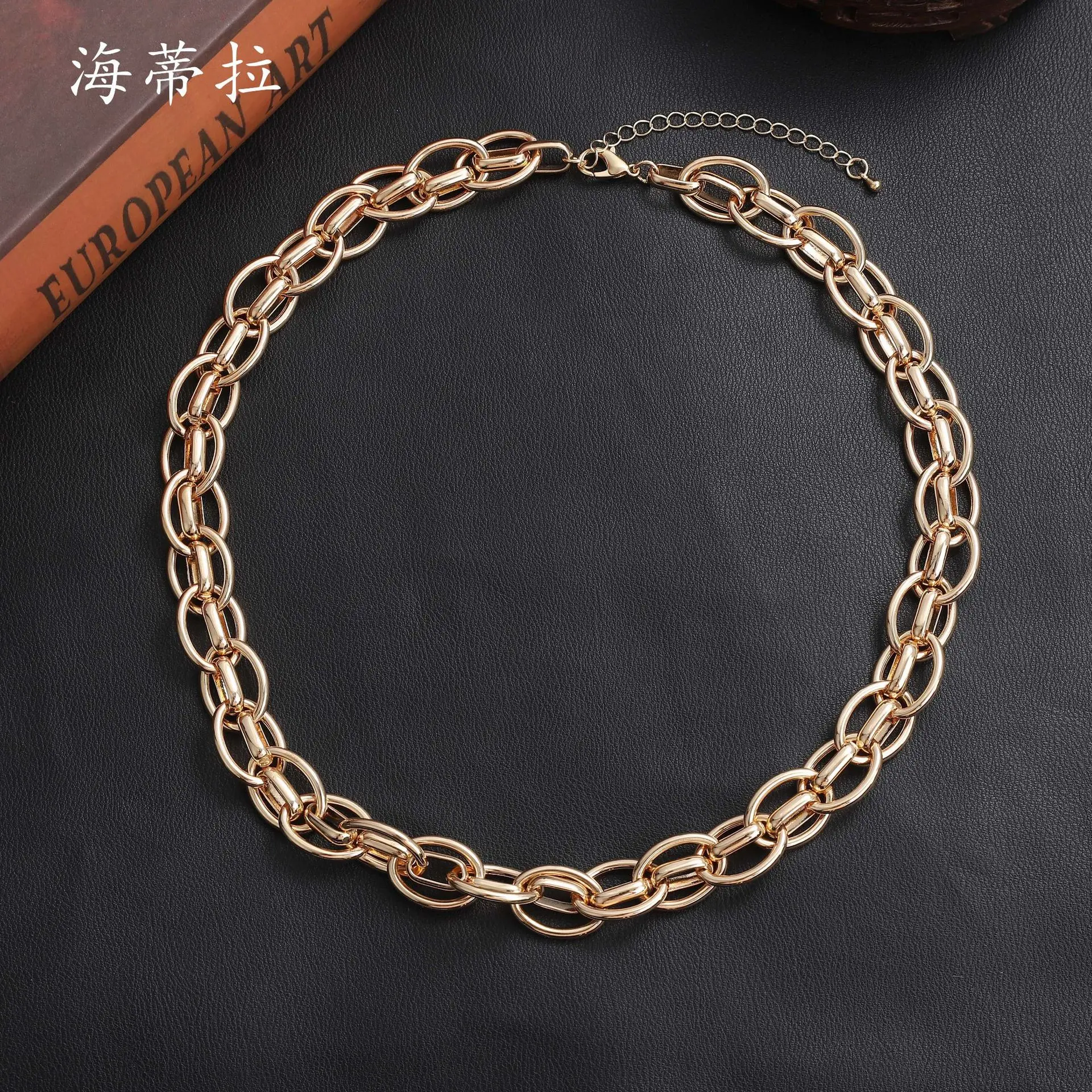 European and American cross-border hip-hop punk style exaggerated thick necklace female, street auction trendy gold-plated chain