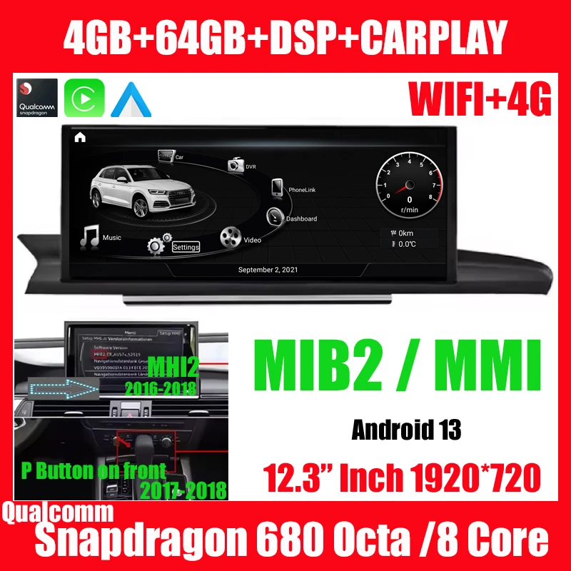 12.3 ''Auto GPS Radio Stereo CarPlay NAVI Multimedia Speler Voor AUDI A6 A6L A7 C7 RS6 RS7 S6 S7 MMI Android 13 WIFI Snapdragon SAT