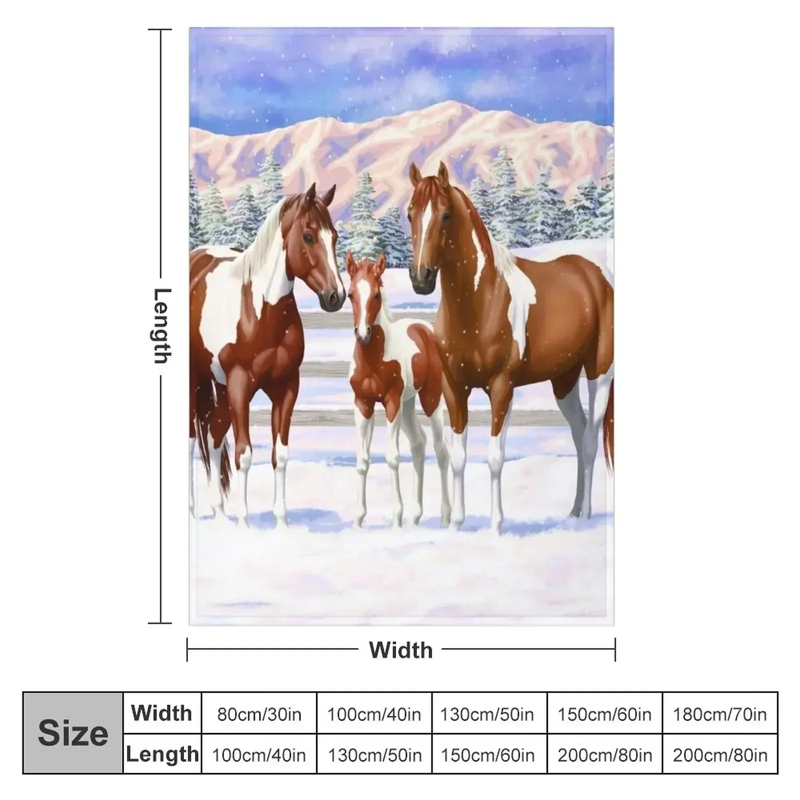 Chestnut Pinto Sorrel Paint Quarter Horses In Snow Throw Blanket valentine gift ideas Vintage Hair Blankets