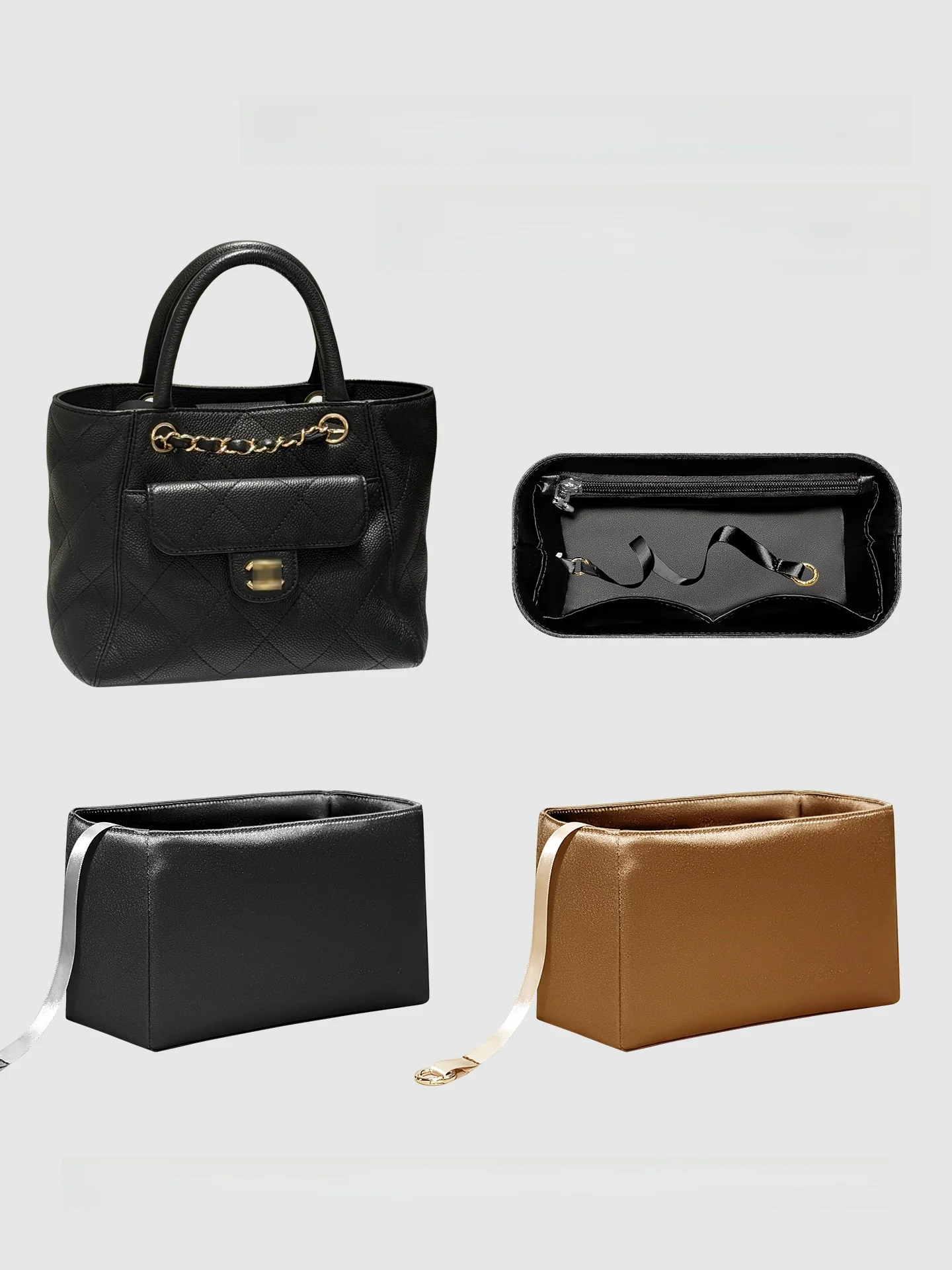 

Small Zipper Inner Bag for 26P Tote Bag Lightweight Storage Pouch Women's Silk Material Handbag Organizer