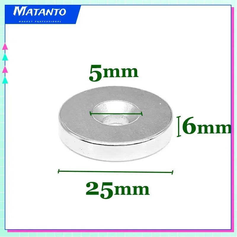 

2~20PCS 25x6-5mm Neodymium Magnet 25mm x 6mm Hole 5mm NdFeB N35 Round Super Powerful Strong Permanent Magnetic imanes Disc