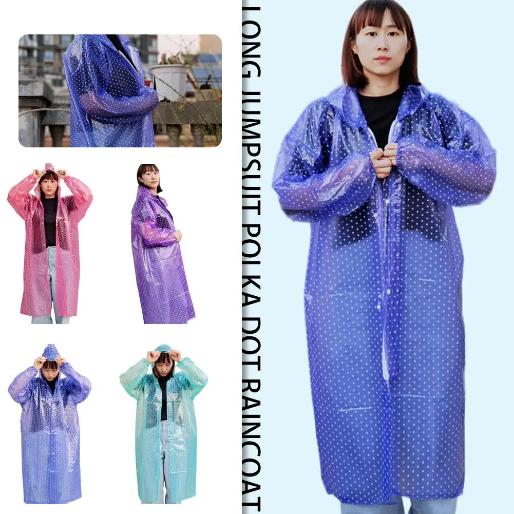 Outdoor Crystal Fashion Long Jumpsuit Polka Dot Raincoat For Men Women Long Thick Outdoor Tea Picking Walking Travel Raincoat