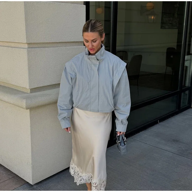 Kurze Damen-Windjacke mit Stehkragen, Locker Geschnitten, Langarm, Leichte Freizeitjacke 2026 Streetwear für Täglichen Pendler- und Outdoor-Gebrauch – Detail 7