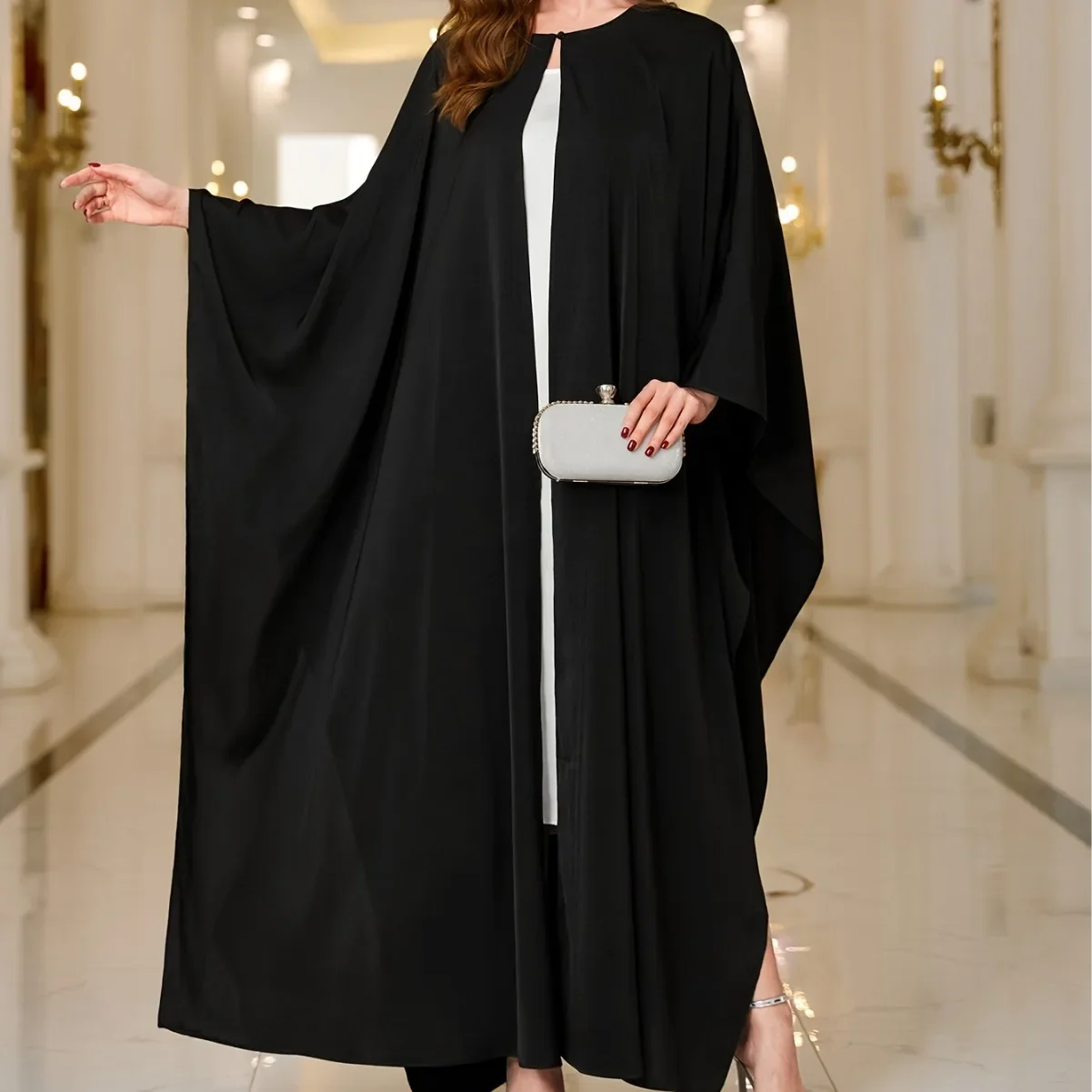 Abaya Middle East Muslim Arab Women's Cloak Round Neck Button Solid Cardigan Robe