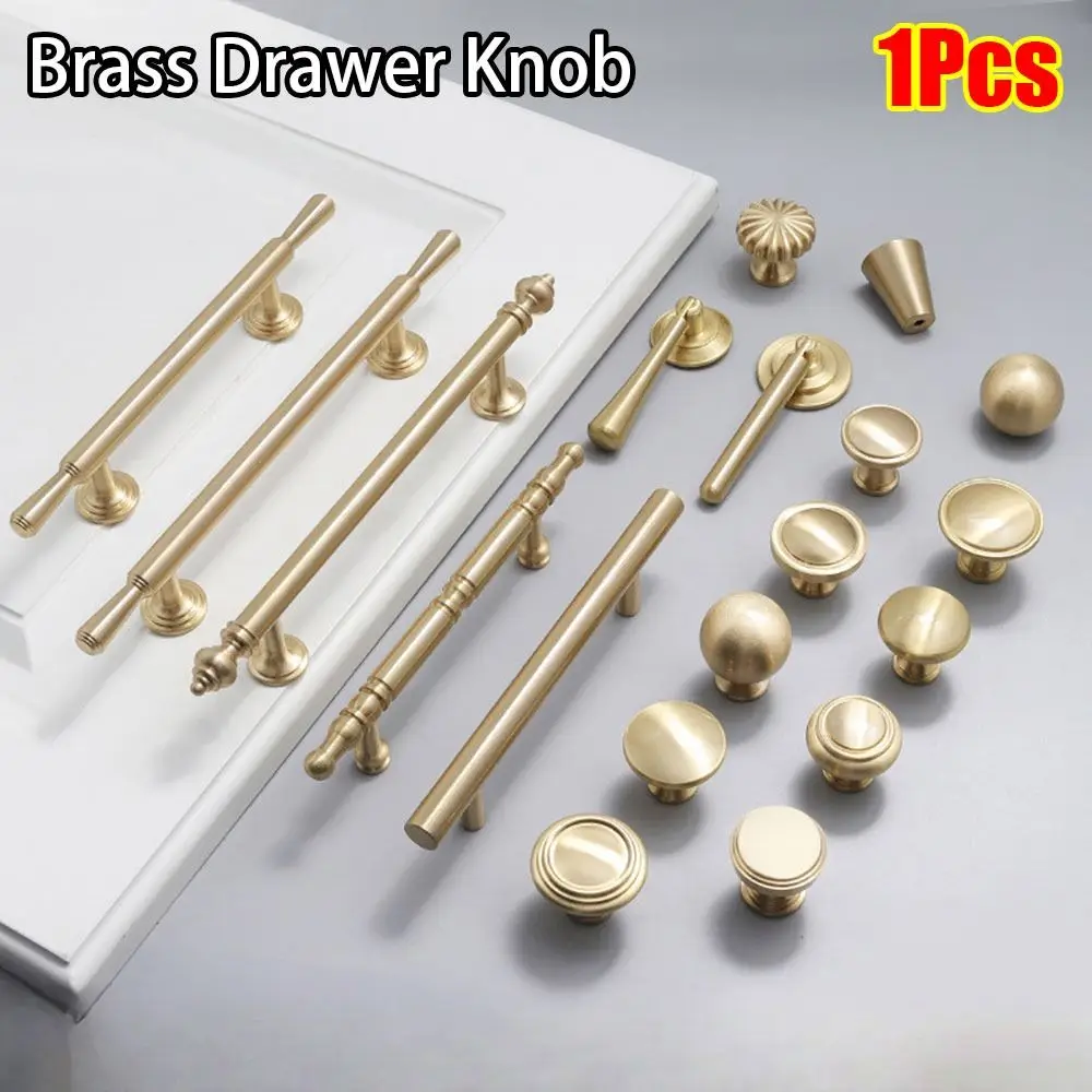 1Pcs Durable T Bar Brass Drawer Knob Multi-size Gold Cabinet Handle Luxury Round Door Handle Pulls Furniture Accessory