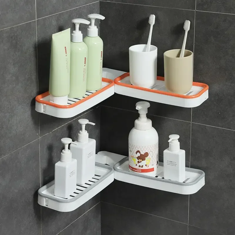 Foldable Corner Storage Shelves Punchless Wall-mounted Bathroom Toilet Washstand Revolving  Rack Drain Holder  Drill Free Shelf