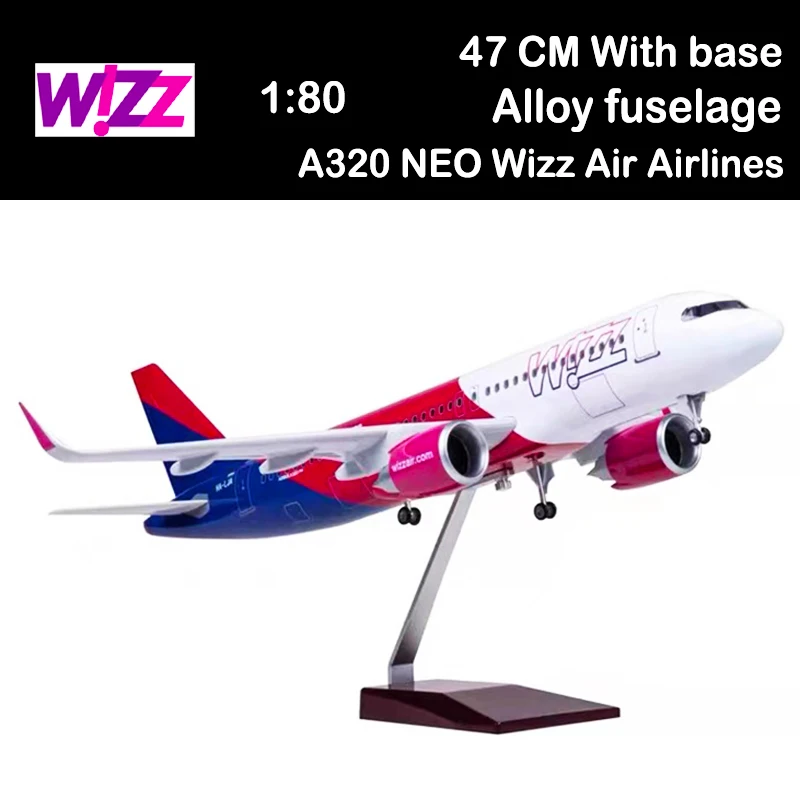 

47CM 1/80 Airplane A320 NEO Wizz Air Airlines Model Toy Light &amp Airliner Aircraft Diecast Resin Plane Model Gift Show