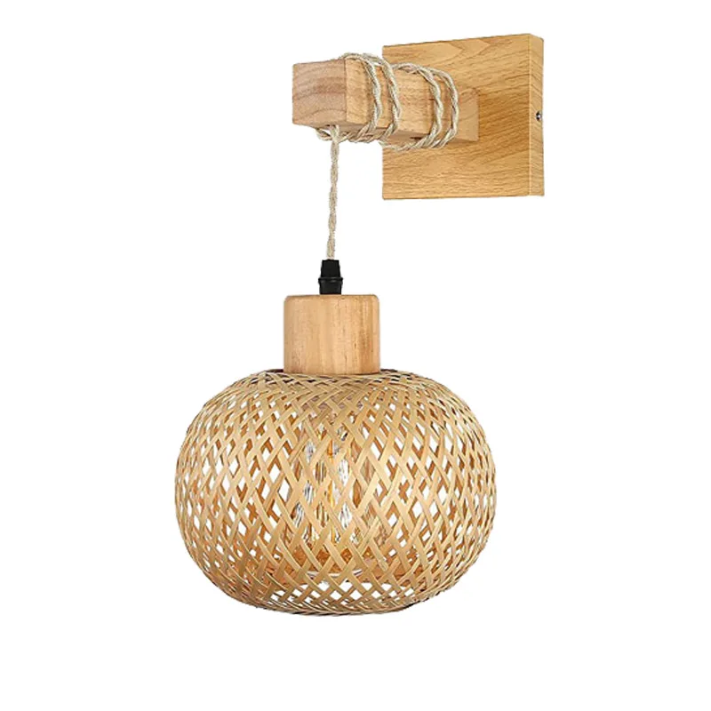 Retro Japanese Bedside Wall Lamp Restaurant Rattan Lamp Corridor Bedroom Farmhouse Country Wall Lamp Indoor Background Wall Lamp