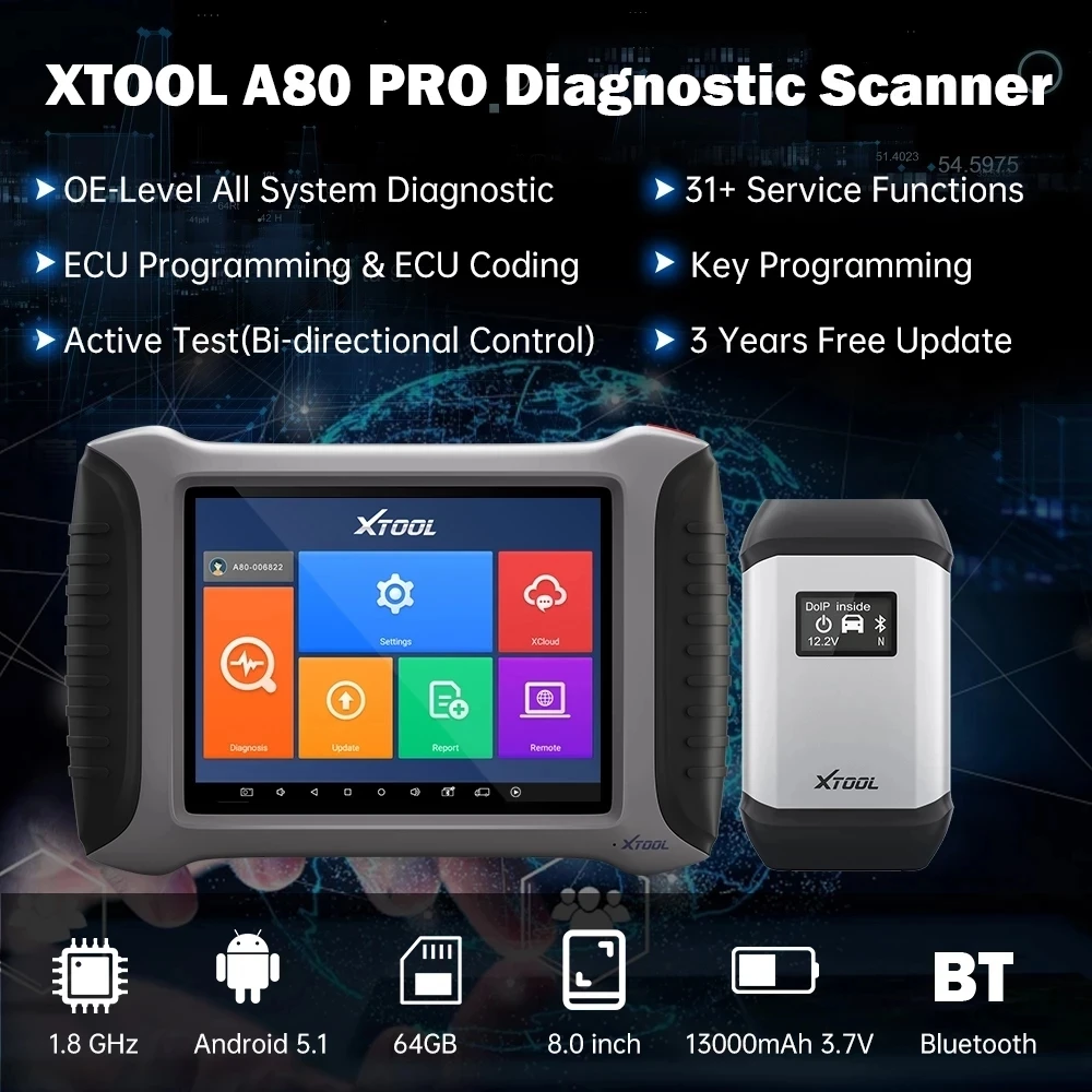 XTOOL A80PRO Full System Diagnostic Tool Key Programming Active Test ECU Programming/Coding Active Test with 31+ Reset Functions