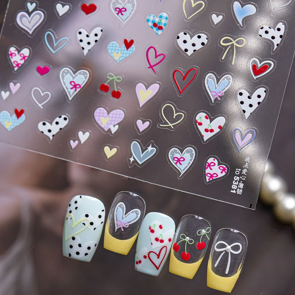 Autocollant de manucure Chic, cœur d'amour, nœud papillon, pois, ligne Simple, cerise, rétro, imprimé léopard, Graffiti coloré, étoile, Nail Art