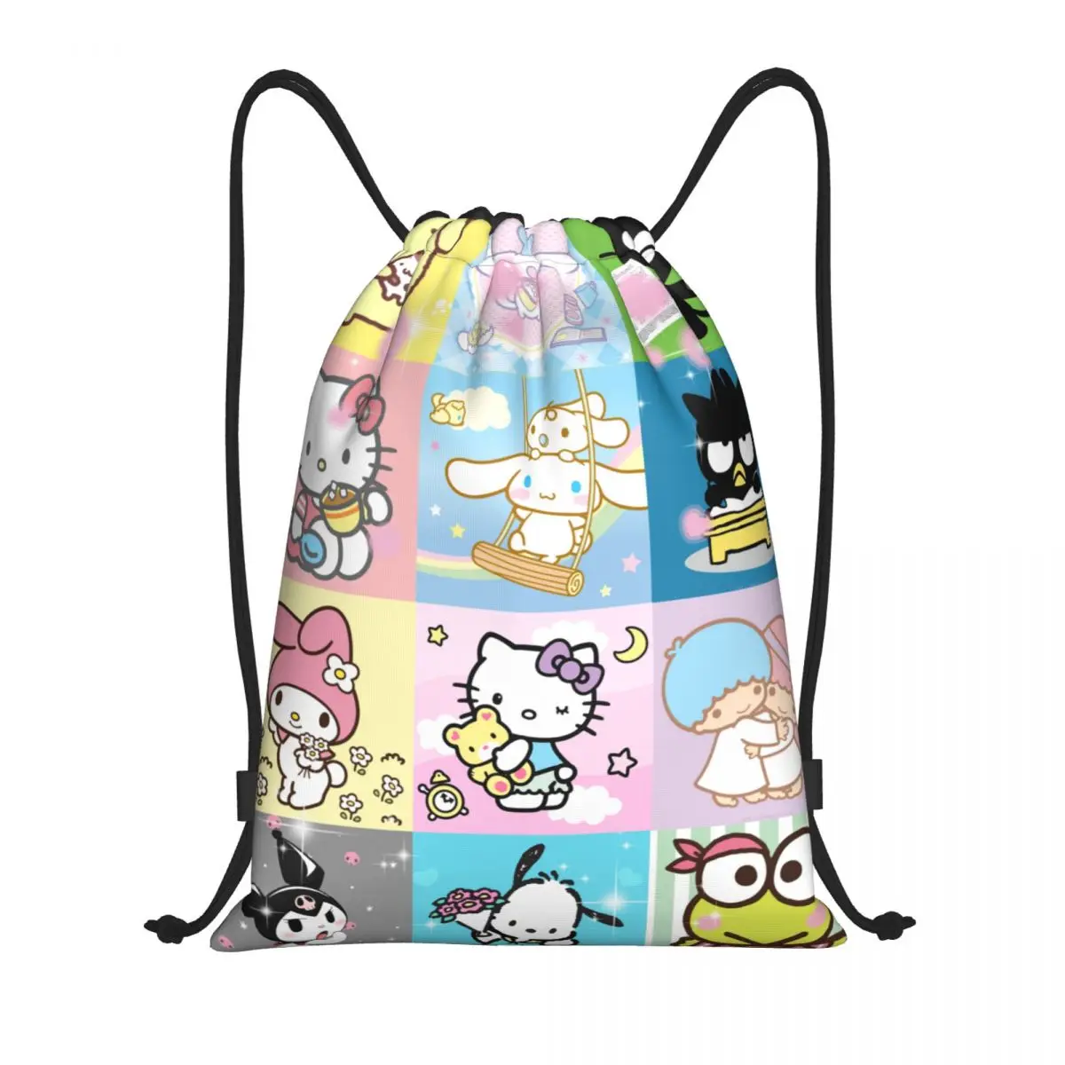 Sanrio Hello Kitty Melody Kuromi Drawstring Back Pack Bag Travel Storage Package Teenagers Beach Tote Bag School Sport Shoe Bag