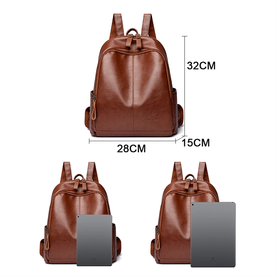 Fashion Casual Women Backpacks Luxury Designer Large Capacity Teenagers School Bags High Quality Soft Leather Ladies Travel Bags