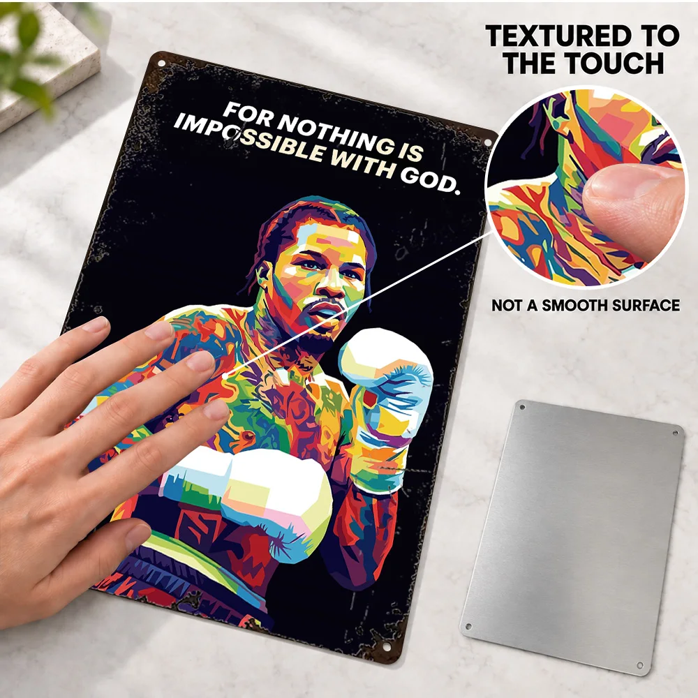 Gervonta Davis Boxing Printed Poster Customized Aluminum Metal Sign Geometric Illustration Wall Art For Game Room Fight Fan Gift