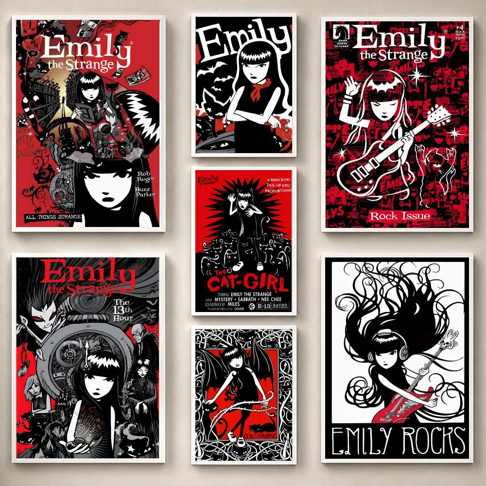 Charakter E-Emily the Strange Poster PP Selbstklebend Abnehmbar HD Wasserdicht Wandkunst Geeignet für Schlafzimmer Wohnzimmer Geschenke