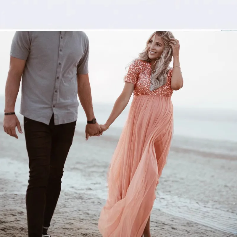 Dress for Pregnant Women Maternity Photoshoot Pregnancy Short-sleeved Round-neck Photography Long Dress Clothing Clothes - view 5