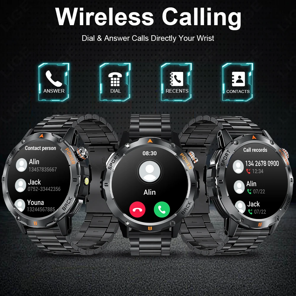 LIGE Smart Watch 1.53 Inch Color Screen Sport LED Flashlight Heart Rate Waterproof Fitness Tracker Bluetooth Call Smartwatch Men