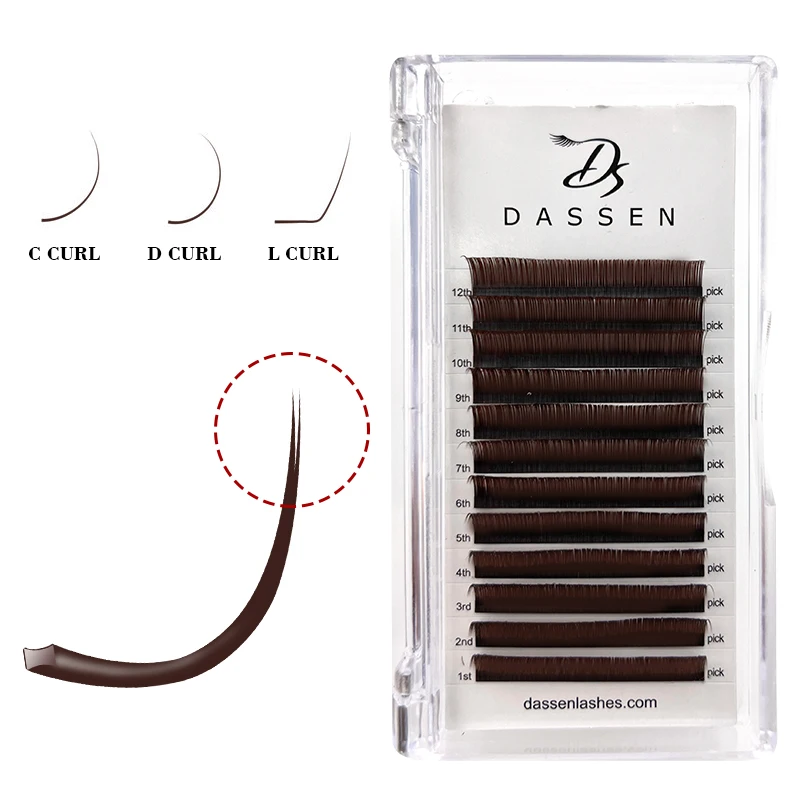 Dassen Color Brown Matte Flat Eyelash Extension Wholesale Mink False Ellipse Lashes Split Tips Supplies Lash Extensions L Curl